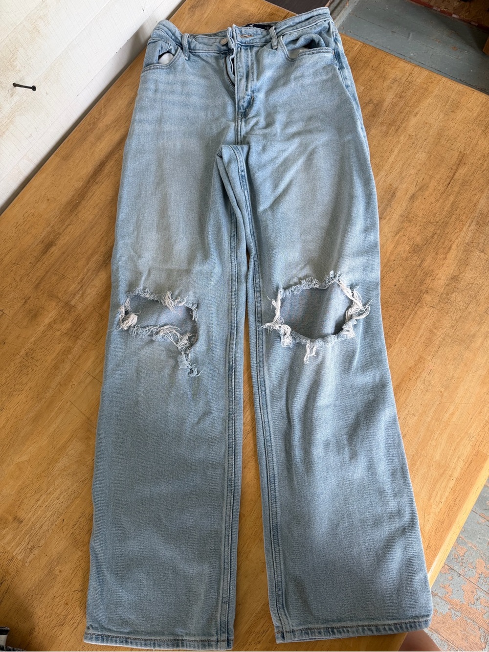 Hollister Light Blue Wide-Leg Distressed Jeans